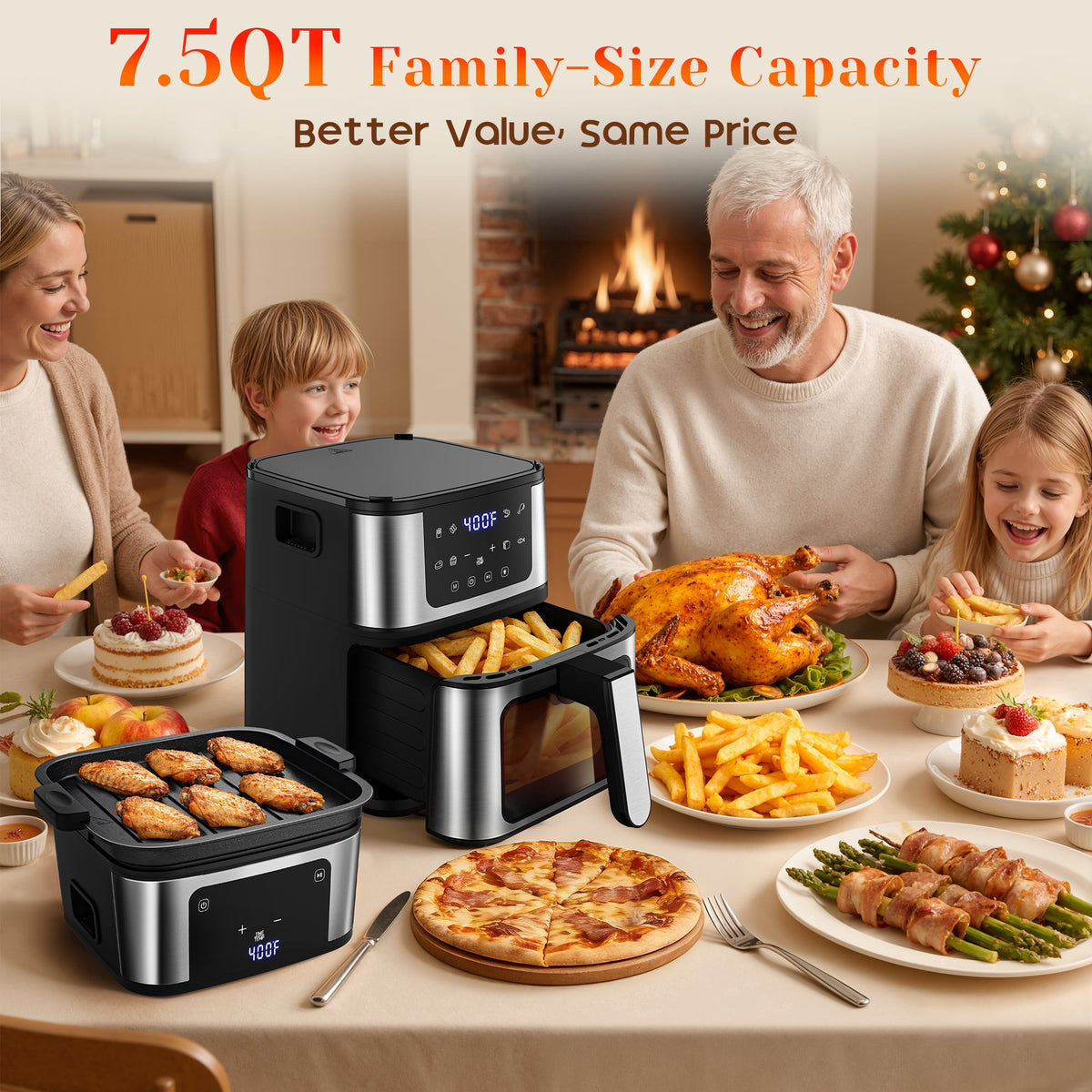 Garly Kitchen 7.5-Qt 10-in-1 Air Fryer Oven with Grill Plate, LCD Digital Control, View Window