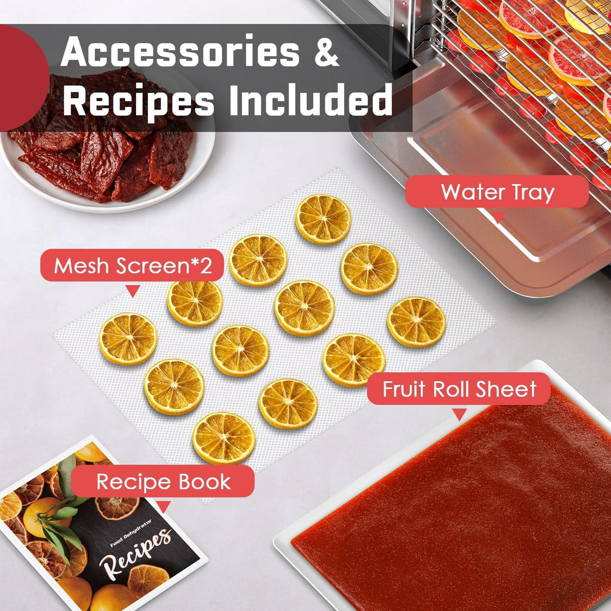 Garly Kitchen 800W Electric Food Dehydrator with 4 Presets, 16 Trays Stainless Steel