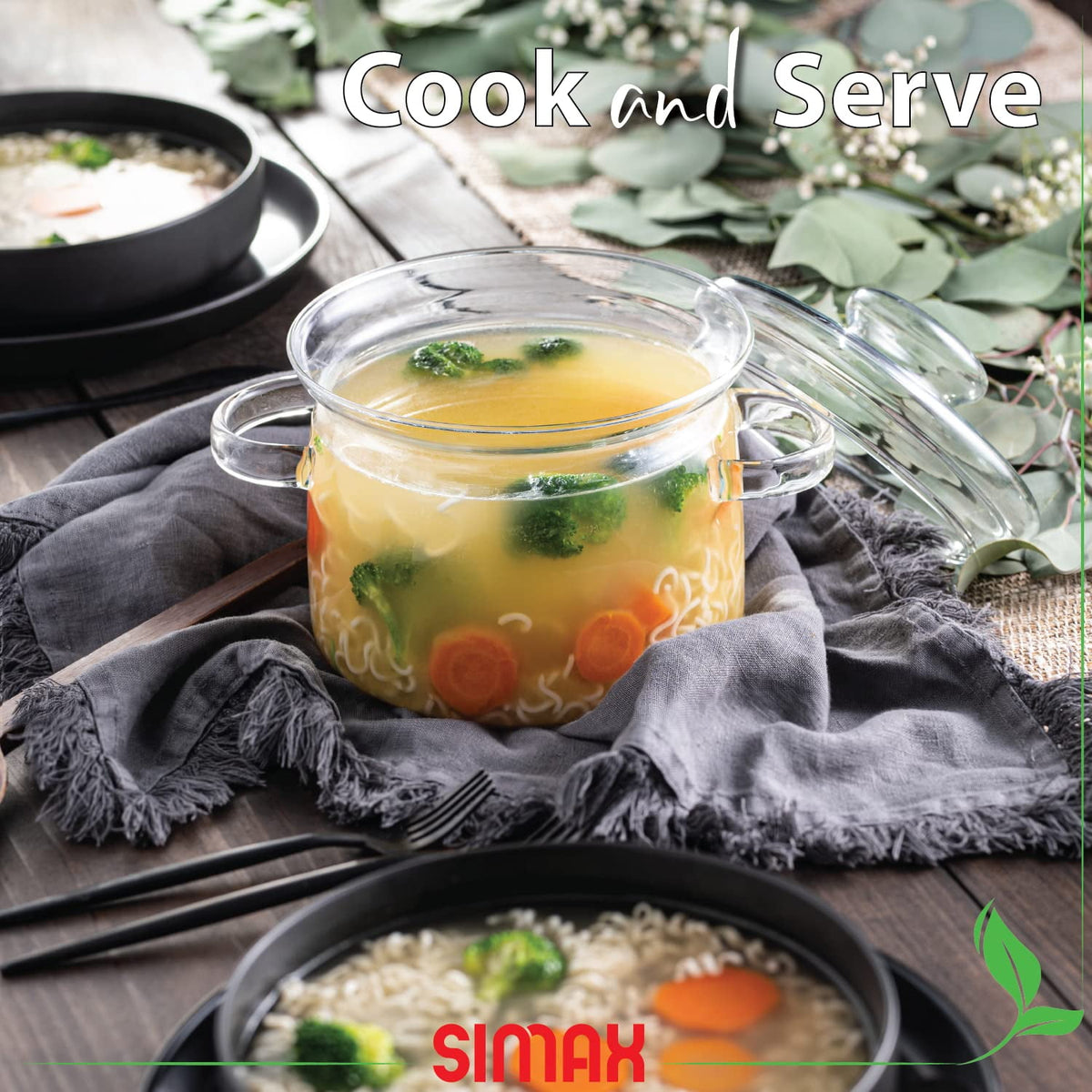 Garly Kitchen Simax Glassware 2-Qt Glass Pot With Lid, Heat Resistant Handles