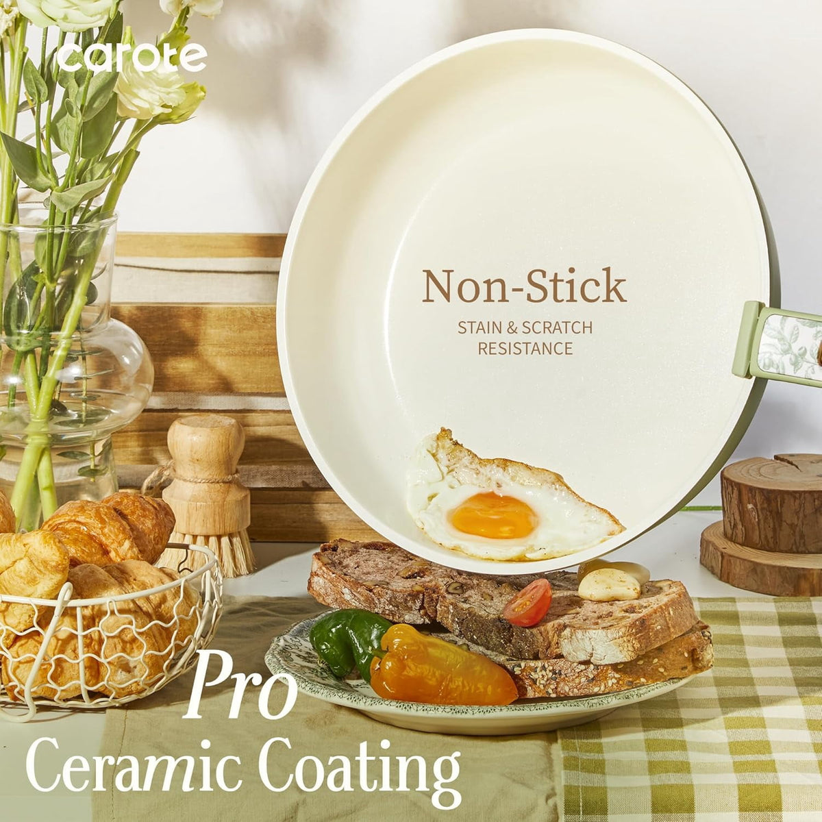 Garly Kitchen 39-Pieces Ceramic Cookware Set, Nonstick Pots and Pans with Floral Detachable Handles