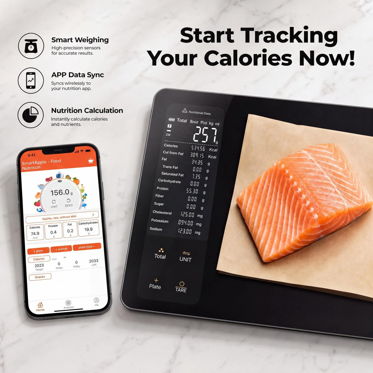 Garly Kitchen Smart Food Scale with Nutritional Calculator, Tracks Calories, Fat, Carbs & Protein