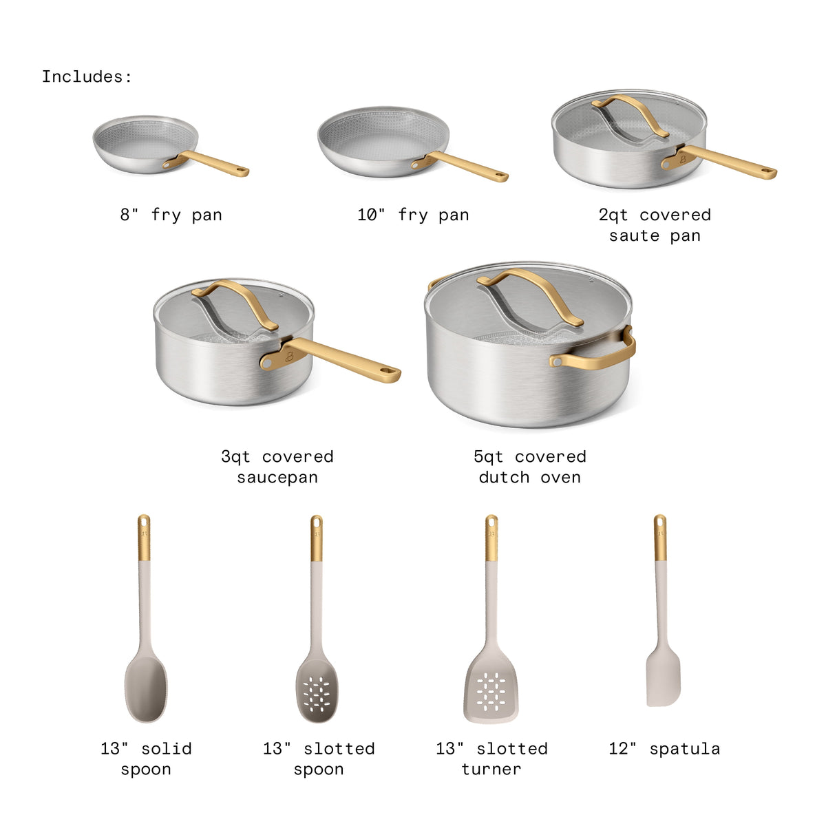 Garly Kitchen 12-Piece Hybrid Tri-Ply Stainless Steel Cookware Set with Ceramic Nonstick