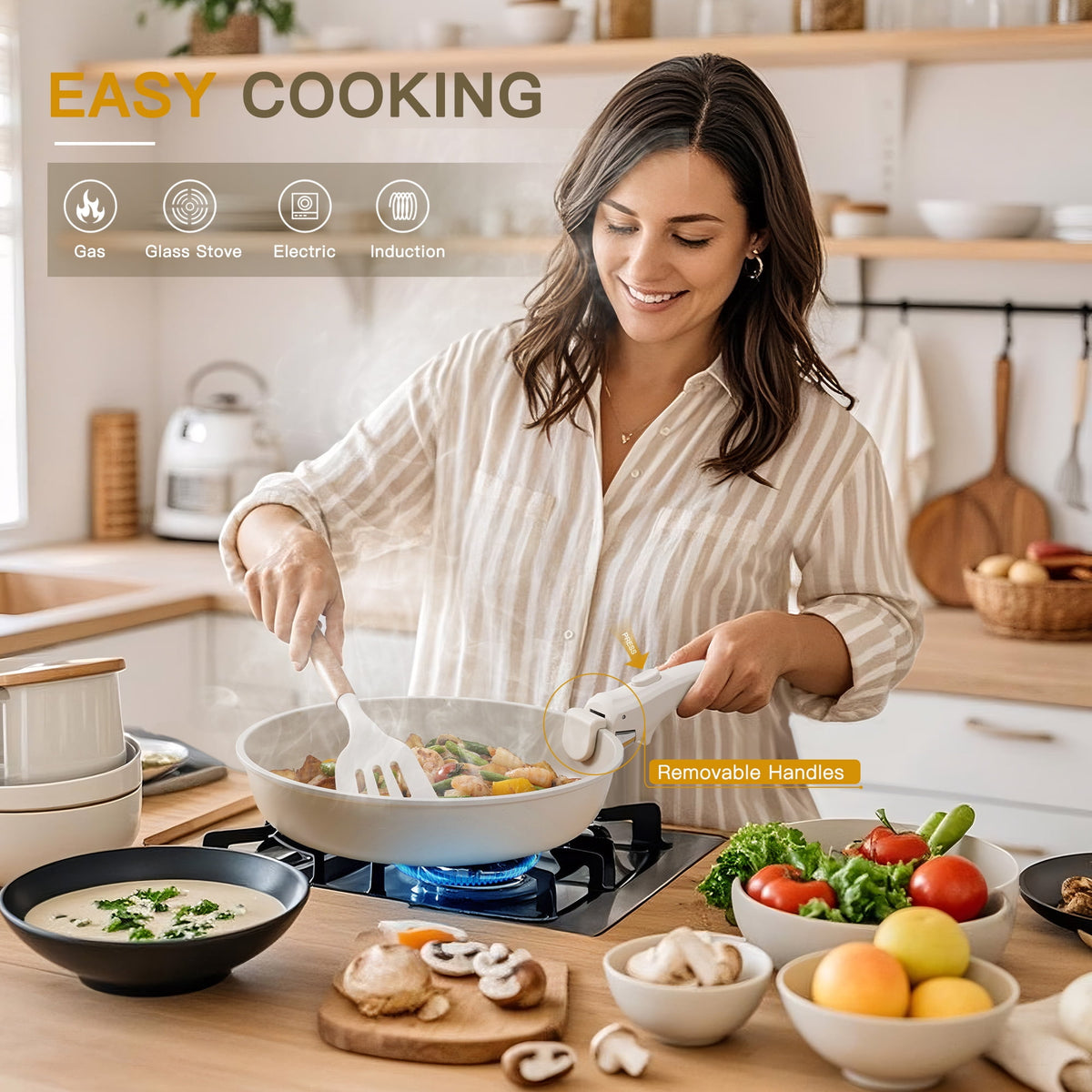 Garly Kitchen 22 Piece Pots and Pans Set Non Stick, Cookware Set with Detachable Handles, Oven Safe