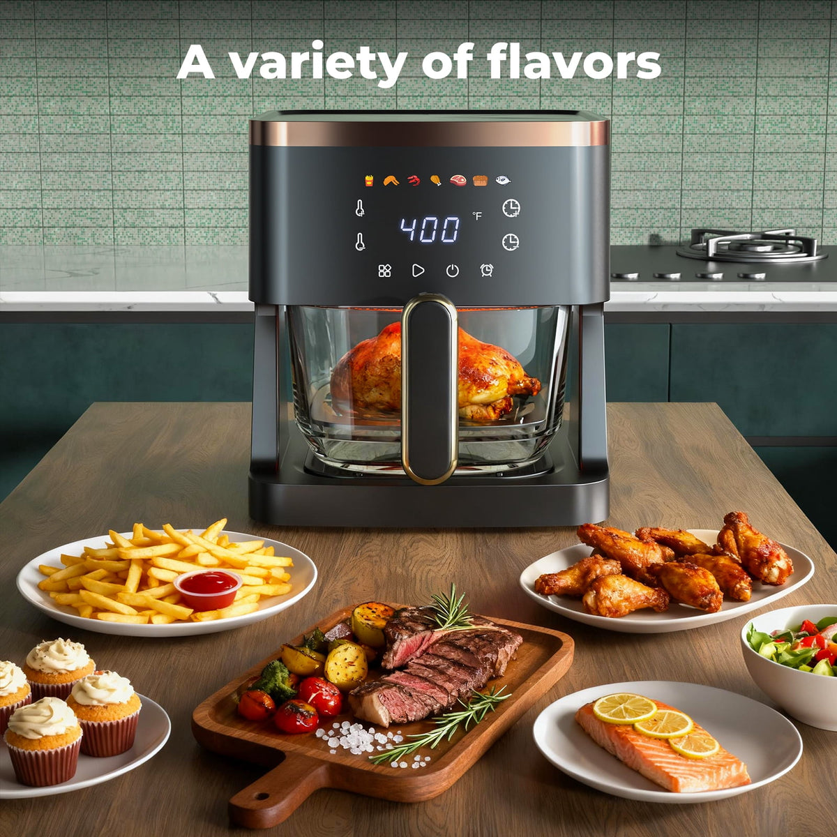 Garly Kitchen 7-in-1 Air Fryer, 5-Qt Glass Basket Fryer, 360° Cooking Window, 1400W Precise Heating