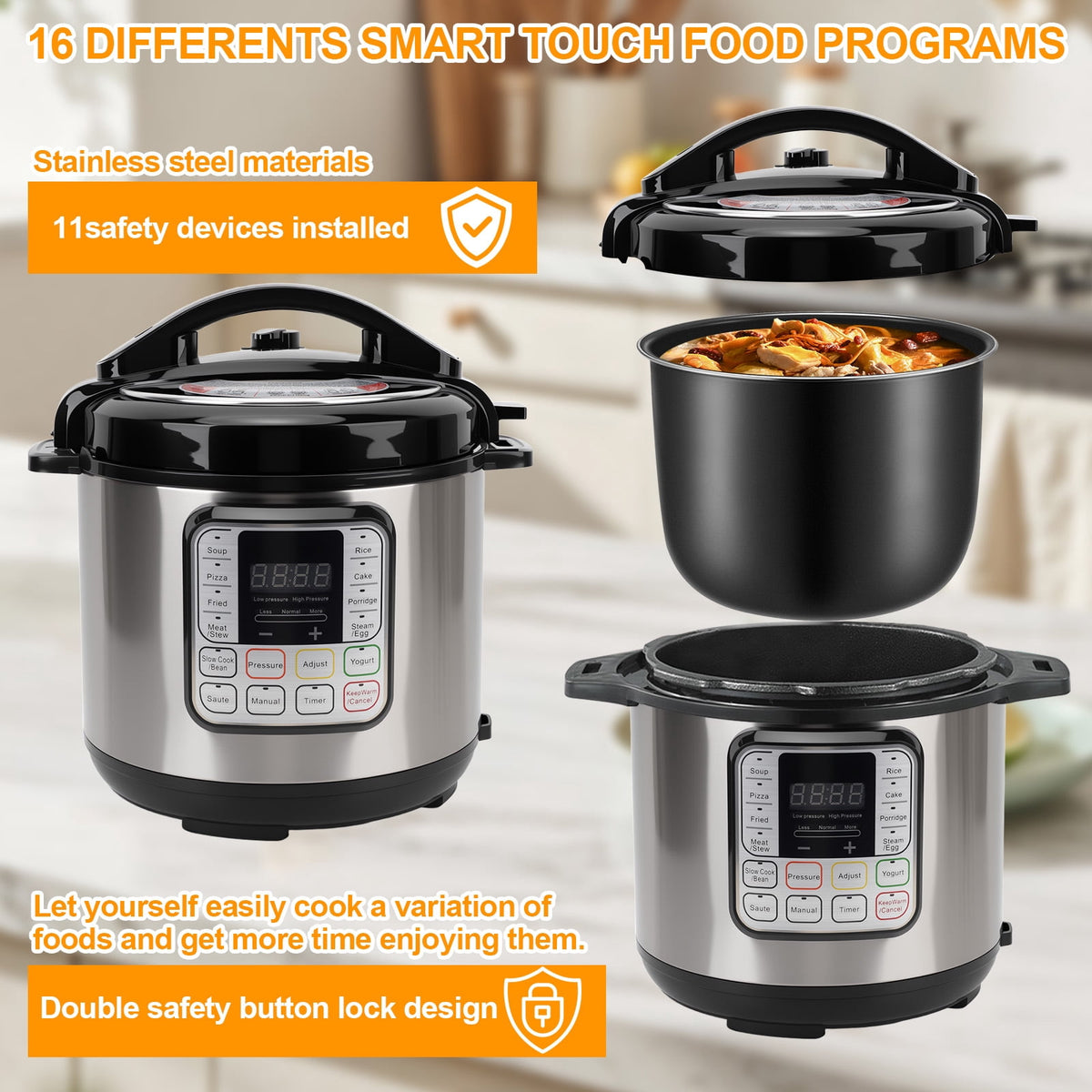 Garly Kitchen 8.5-Qt Electric Pressure Cooker, 16-in-1 Multi-Functional Slow Cooker, Rice Cooker