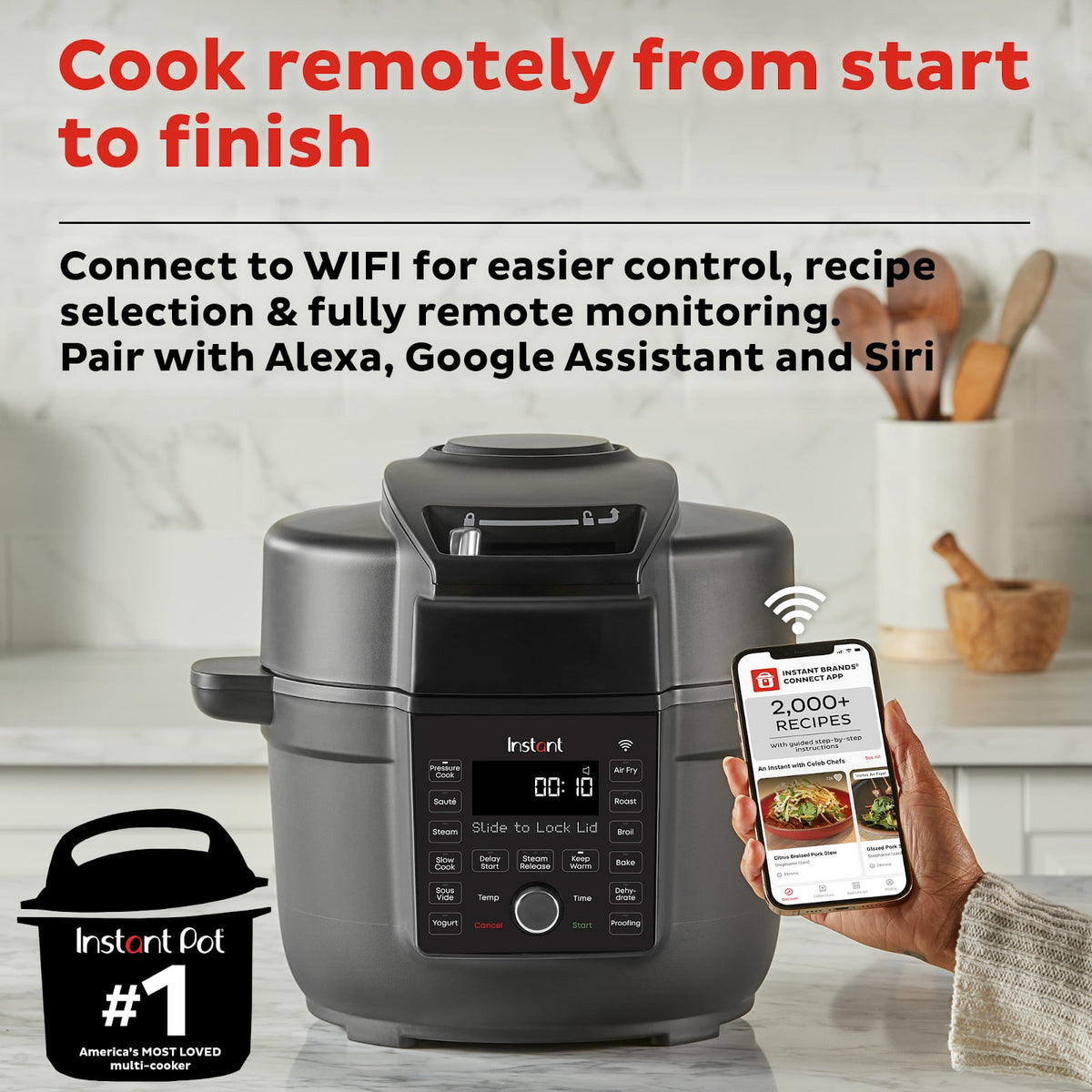Garly Kitchen 6.5-Qt Duo Crisp Ultimate Lid with WIFI, 13-in-1 Air Fryer and Pressure Cooker Combo