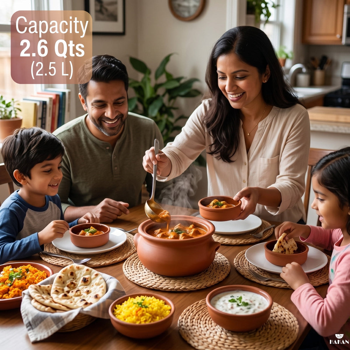 Garly Kitchen Handmade 2.6-Qt Small Clay Cooking Pot with Lid, Unglazed Natural Cookware, 2.5L