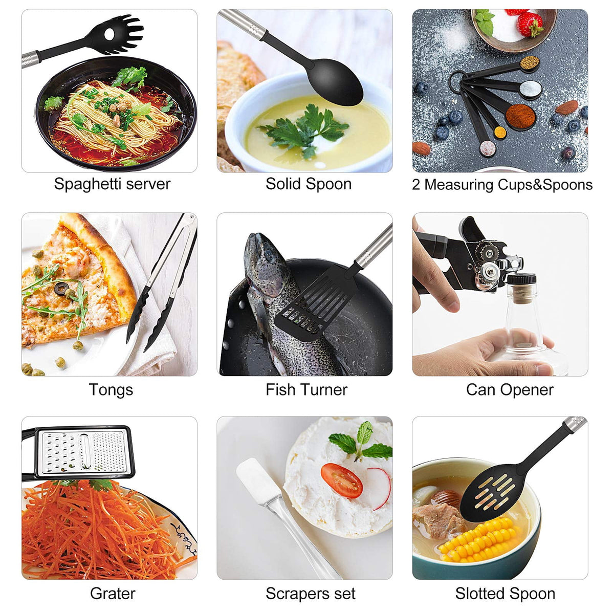 Garly Kitchen Kitchen Utensils Set, 43 PCS Nylon Utensils, Stainless Handles