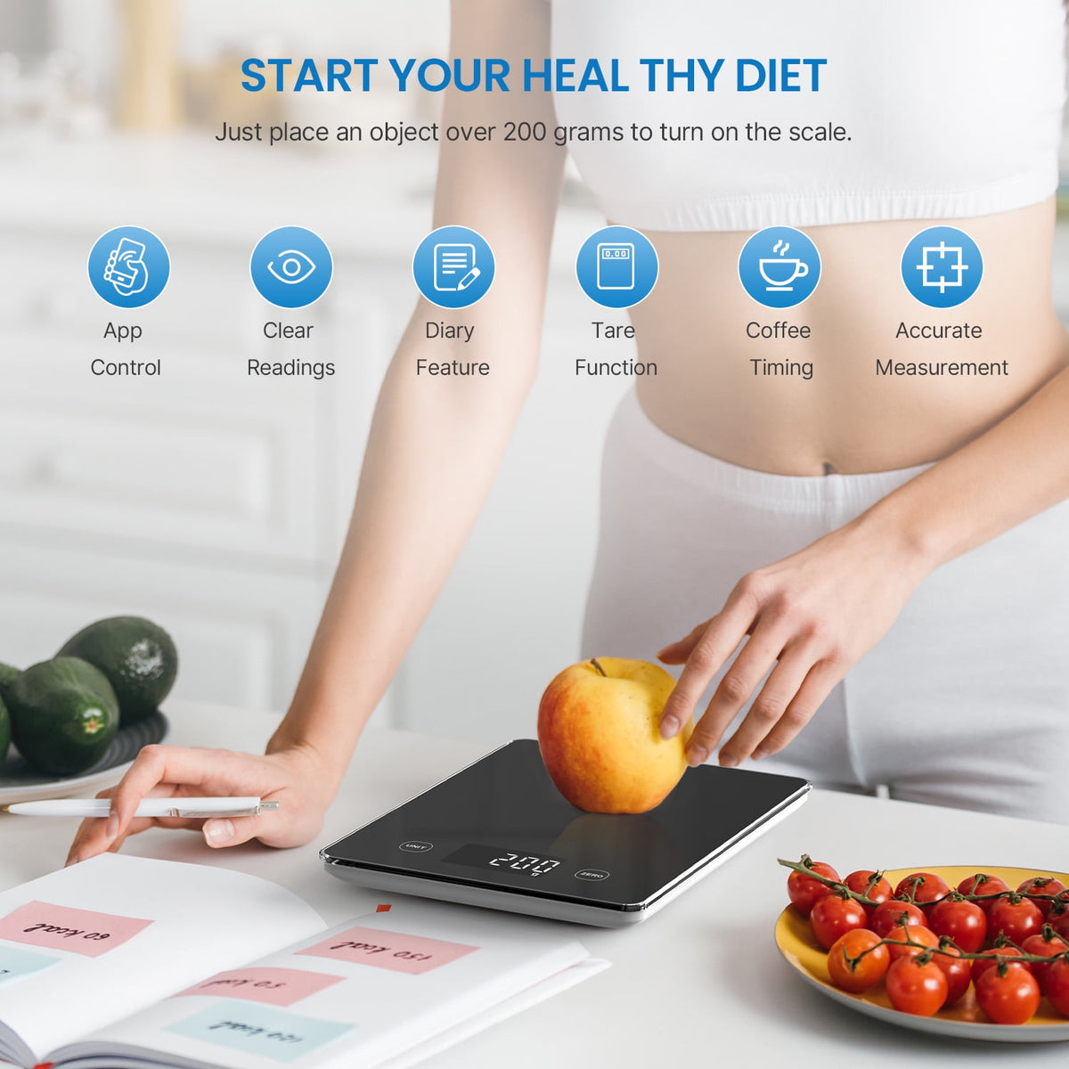 Garly Kitchen Smart Food Scale, Smart Nutrition Scale, Nutrition Calculator 22 lb