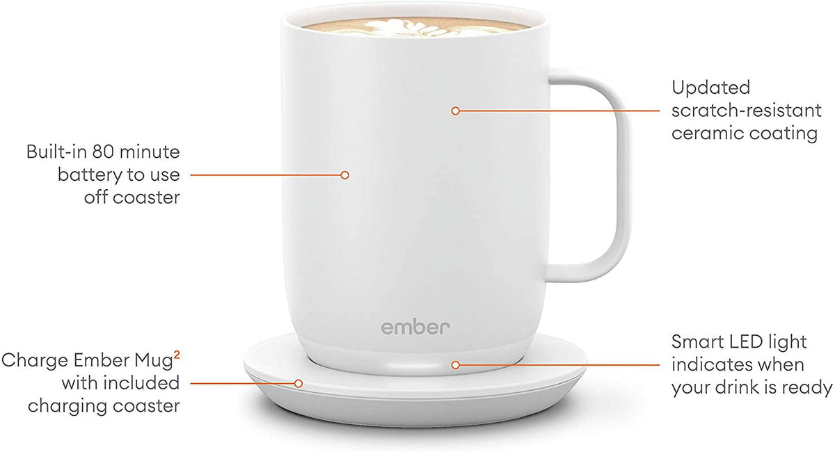 Garly Kitchen Temperature Control Smart Mug 2, 14 oz, White