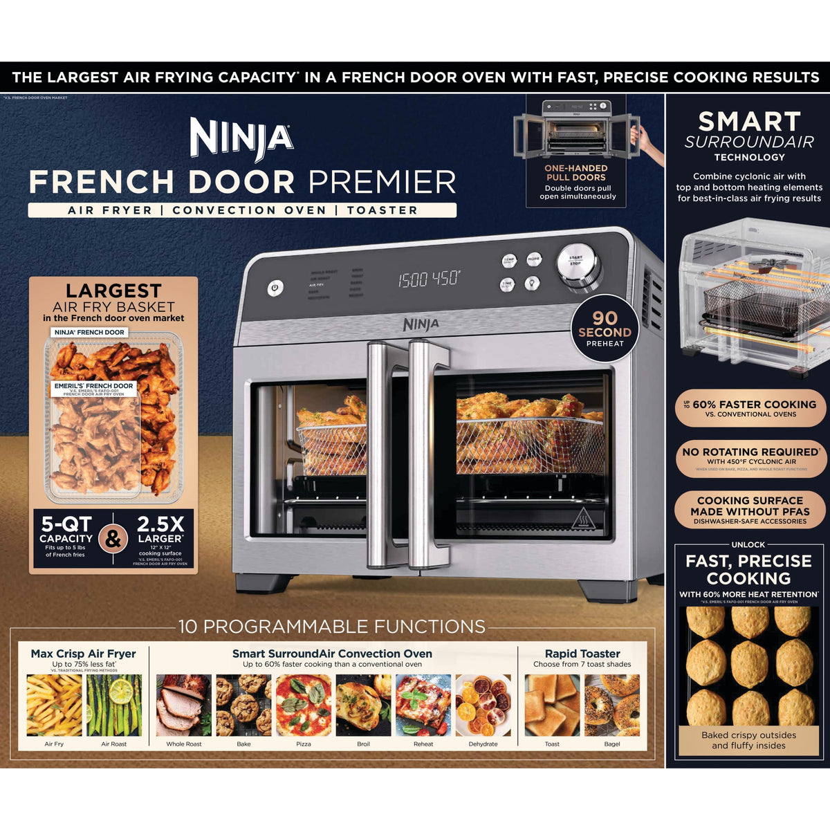 Garly Kitchen French Door 10-in-1 Countertop Oven, with Smart Surroundair Technology and Air Fry