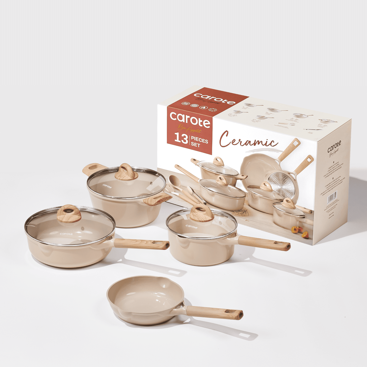 Garly Kitchen Ceramic Nonstick Pots and Pans Set, 13 Pieces Non-Toxic Kitchen Cookware Sets