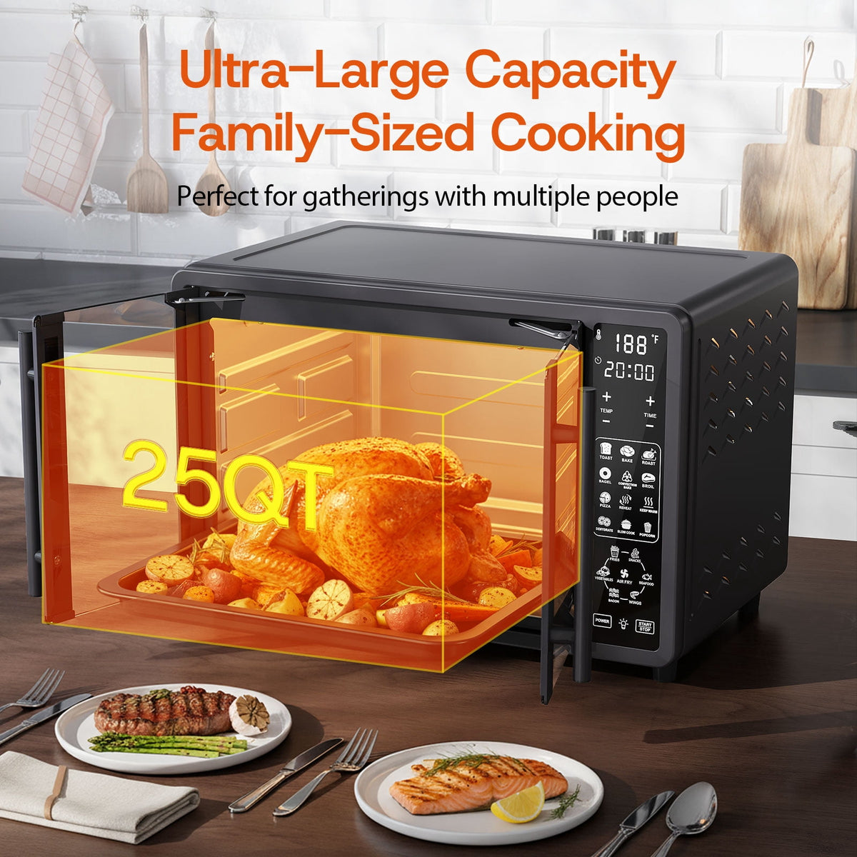Garly Kitchen 25-Qt French Door Air Fryer Toaster Oven Combo, Bake, Broil, Roast