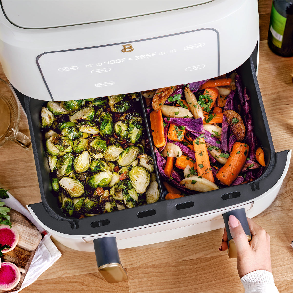 Garly Kitchen 9-Qt TriZone Dual Basket Air Fryer, Ceramic Nonstick Coating