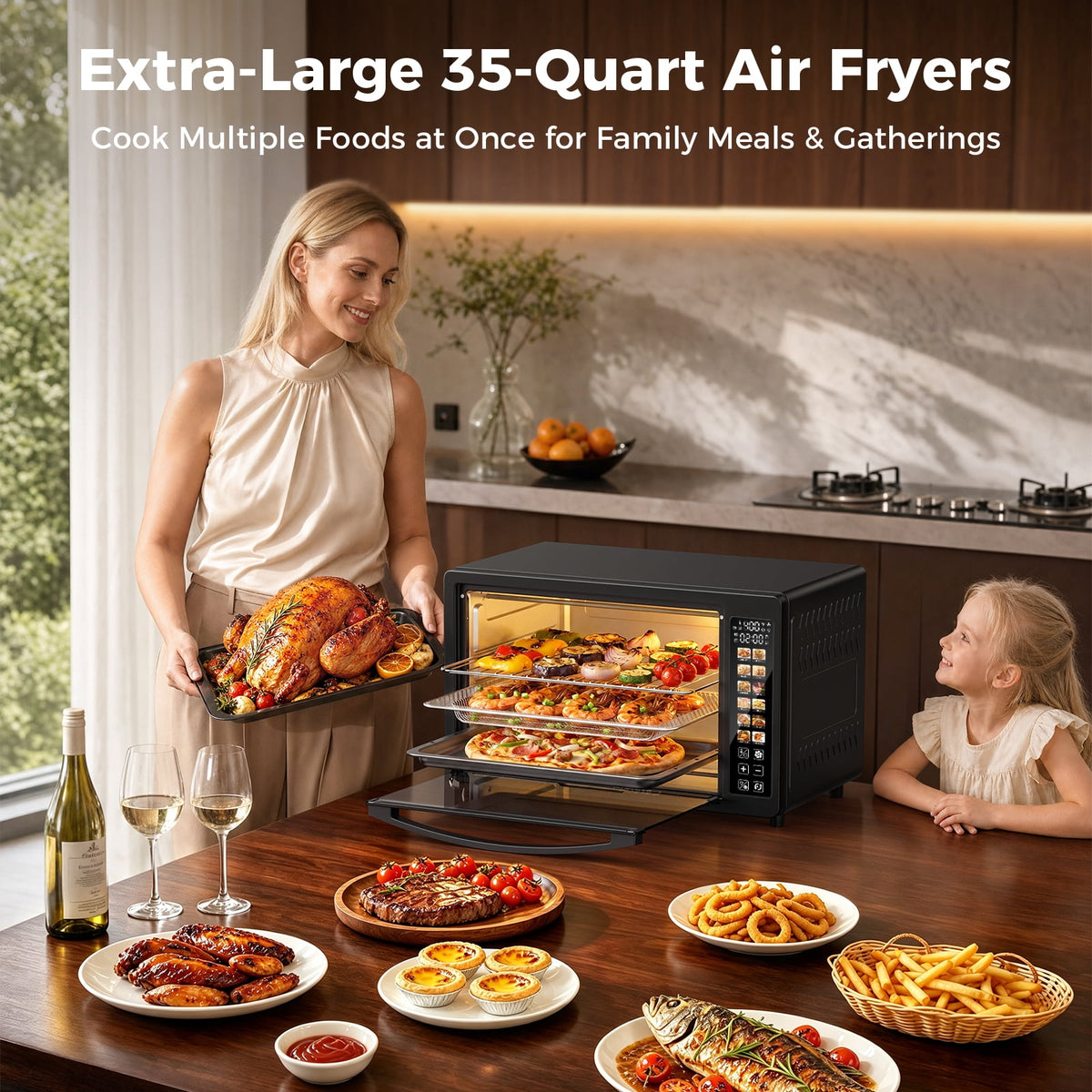Garly Kitchen 35-Qt Super-Large Digita Toaster Oven Air Fryer, 360° Rotisserie Whole Roast