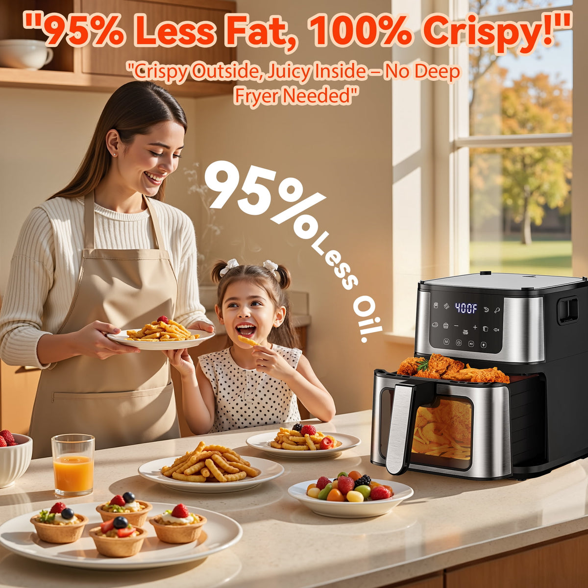 Garly Kitchen 2-in-1 Air Fryer 7.5-Qt Large Capacity Digital Hot Air Oven with Window & Light