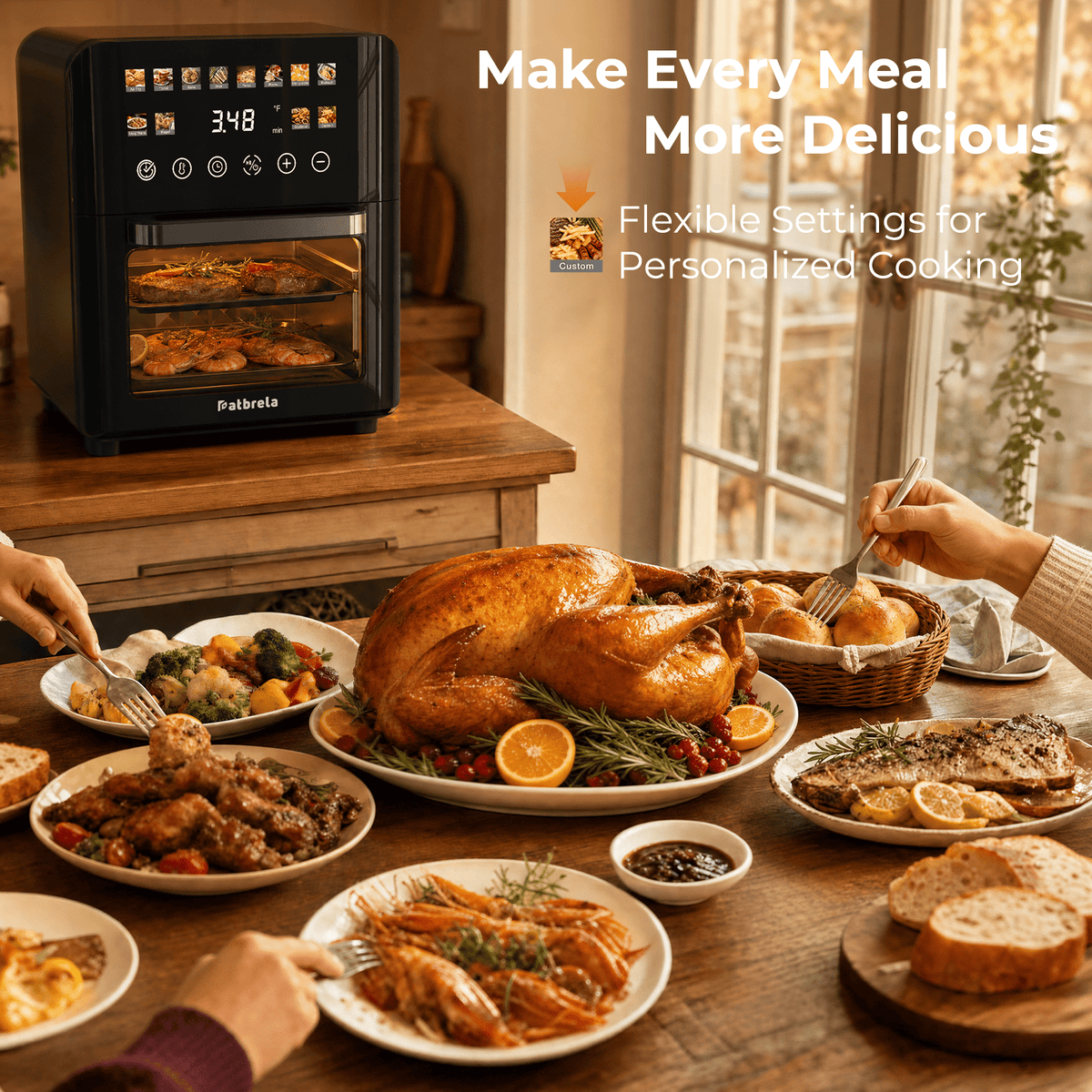 Garly Kitchen 12-Qt Air Fryer Toaster Oven, 24H Delay Start Timer, 12 Preset Menus