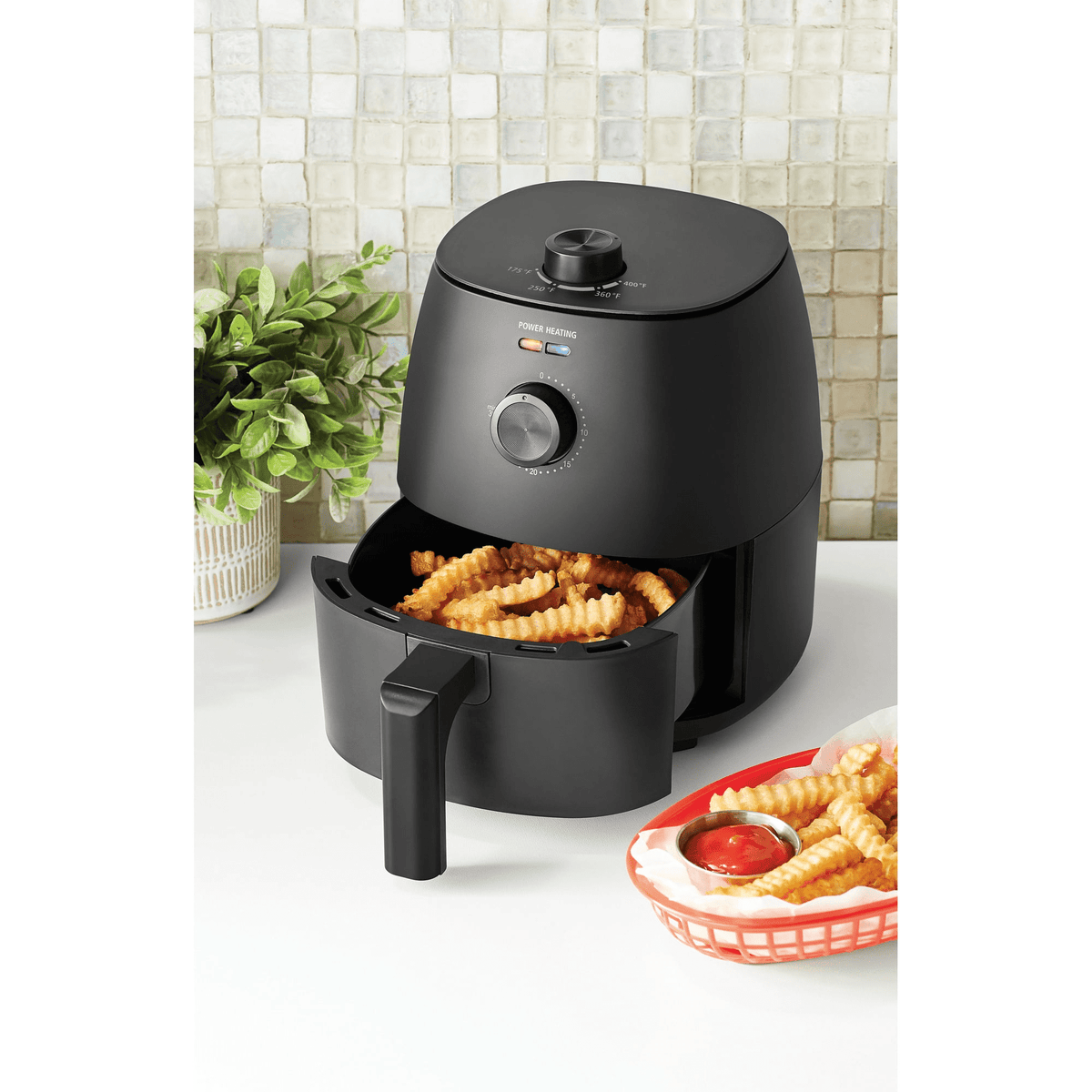 Garly Kitchen Air Fryer, 2.2-Qt, 1150W, Arctic Black with Non-Stick Basket