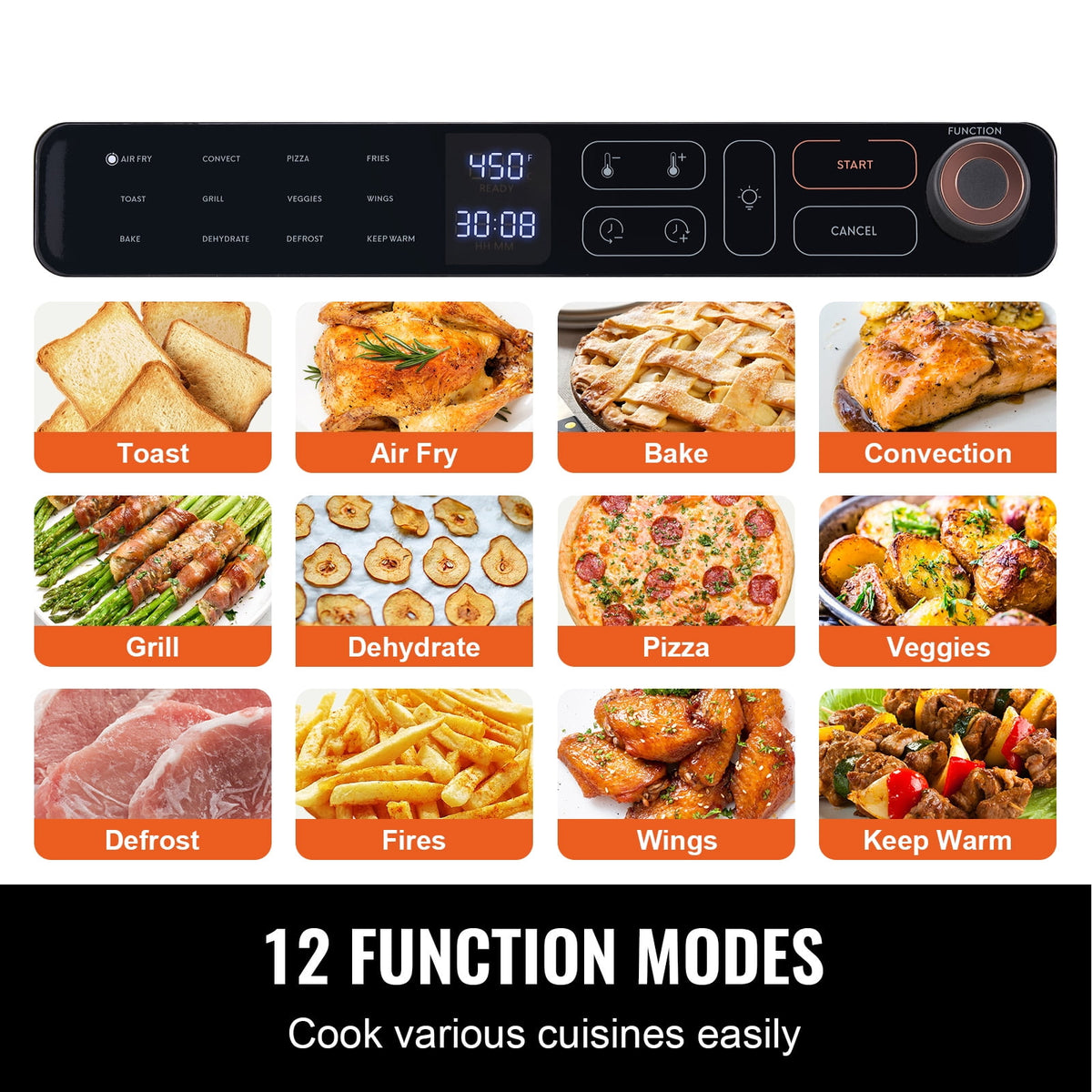 Garly Kitchen 12-in-1 1700W Air Fryer Toaster Oven 25L Stainless Steel Convection Oven