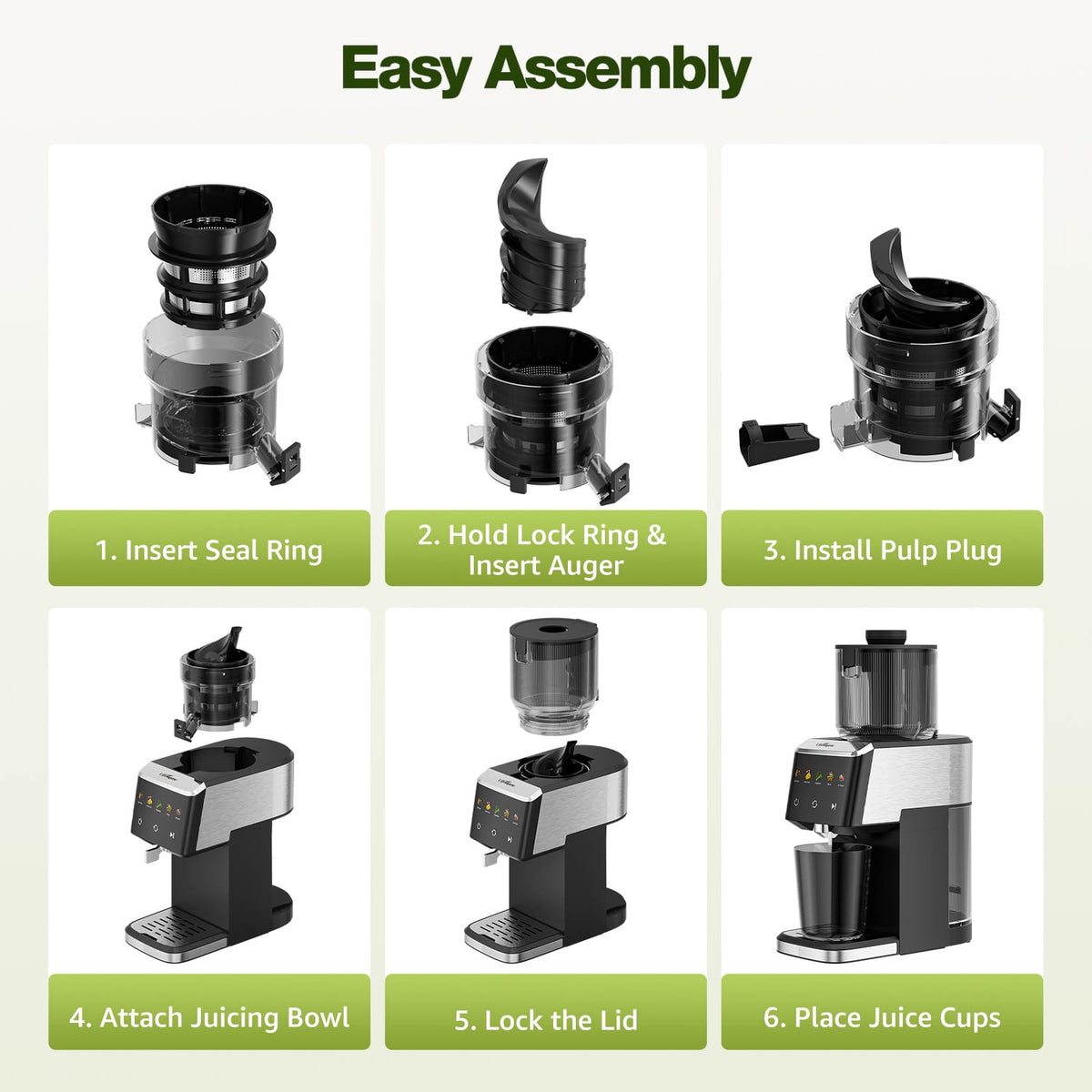 Garly Kitchen Juicer Machine, Touchscreen Cold Press Juicer with 5.4" Wide Feed Chute
