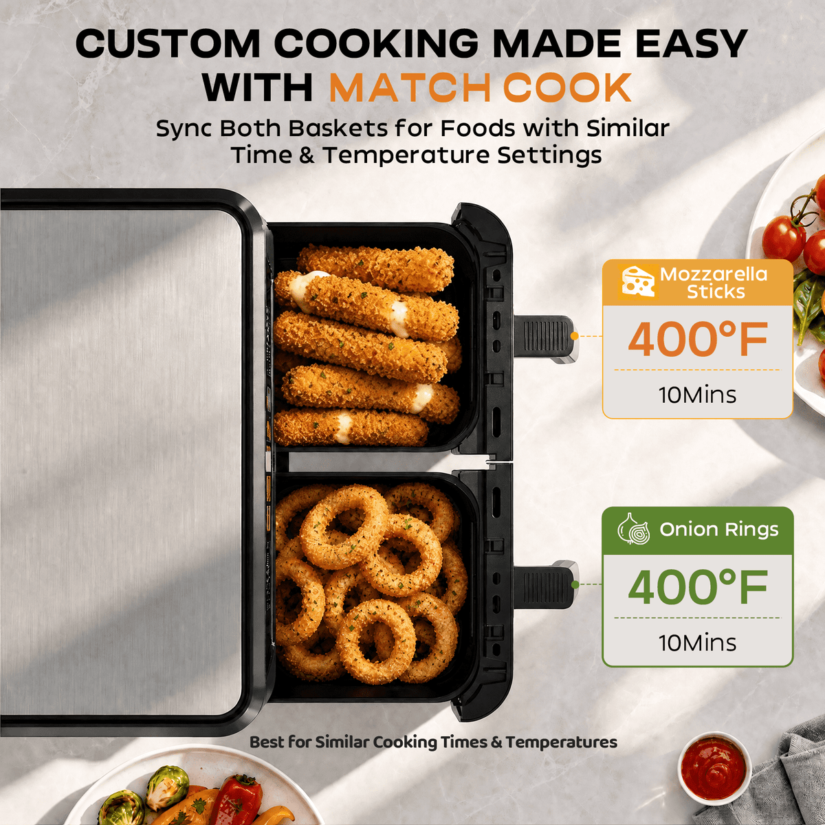 Garly Kitchen 13-Qt Dual Basket Air Fryer Oven, 1700W with Sync and Match Cook