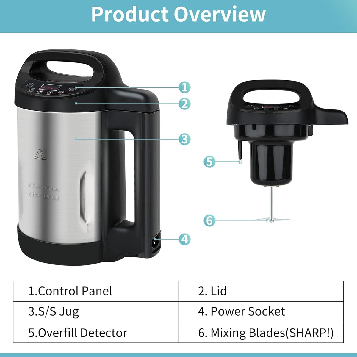 Garly Kitchen 1.6L 4-in-1 Multifunctional Electric Hot Pot Milk & Soup Maker with Smart Control