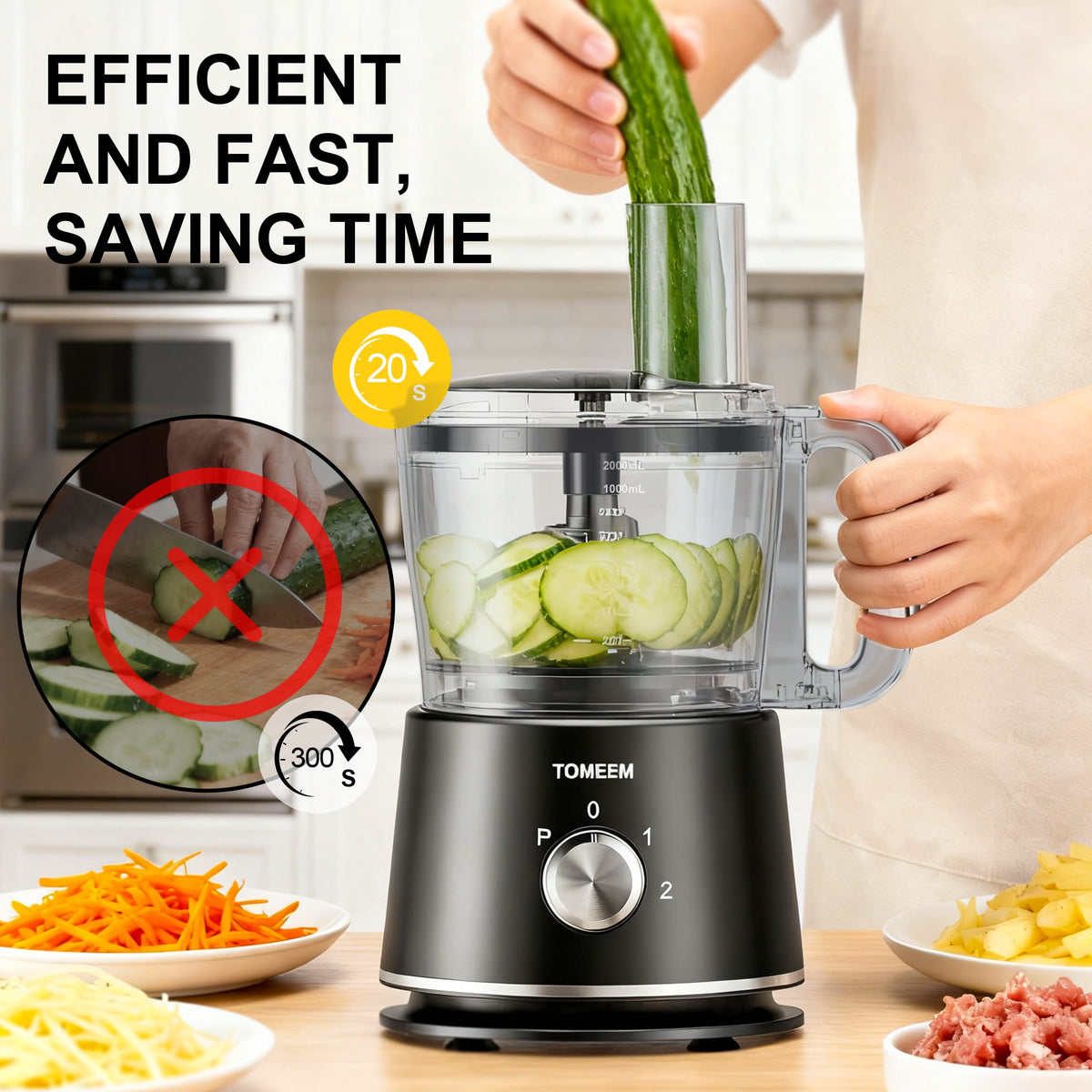 Garly Kitchen Food Processor 600W, 12-Cup, 2-Speed Pulse Chop Slice Knead