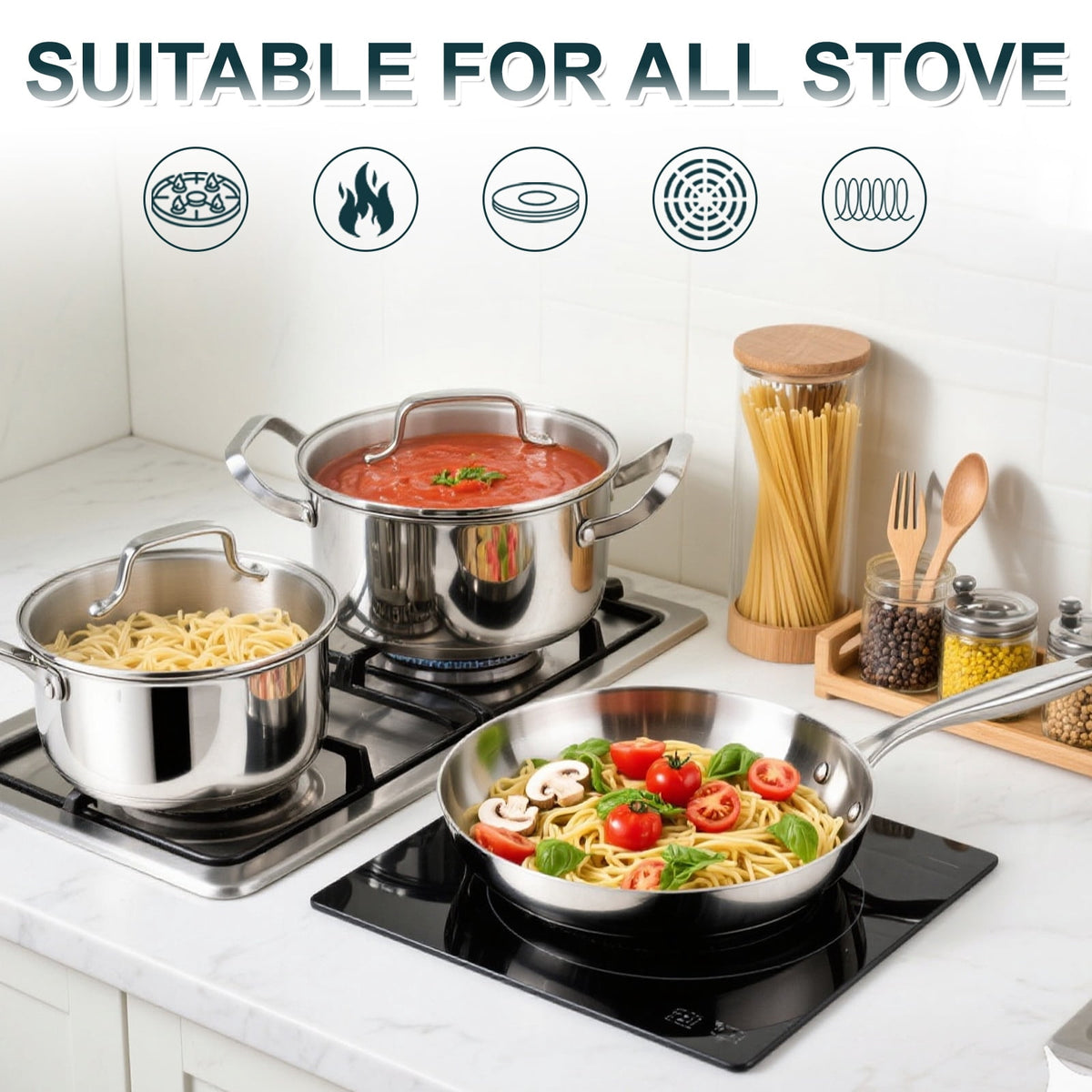 Garly Kitchen 20-Piece Triple Ply Stainless Steel Cookware Set