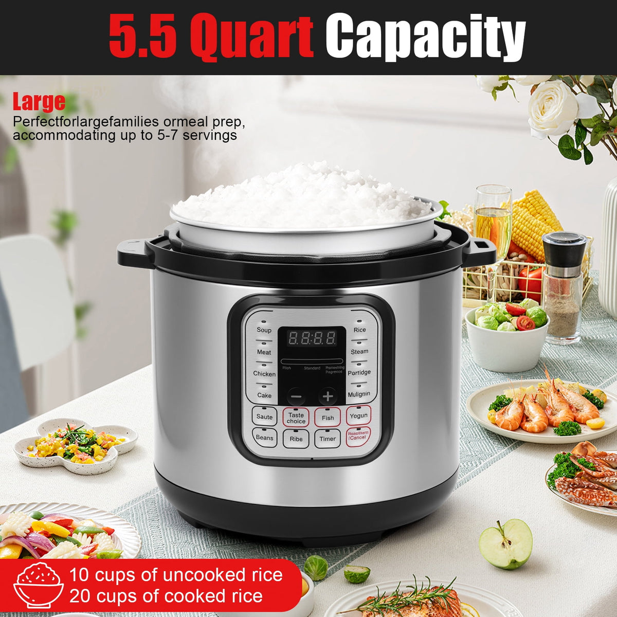 Garly Kitchen 5.5-Qt Electric Pressure Cooker, 16-in-1 Multi-Functional Slow Cooker, Rice Cooker