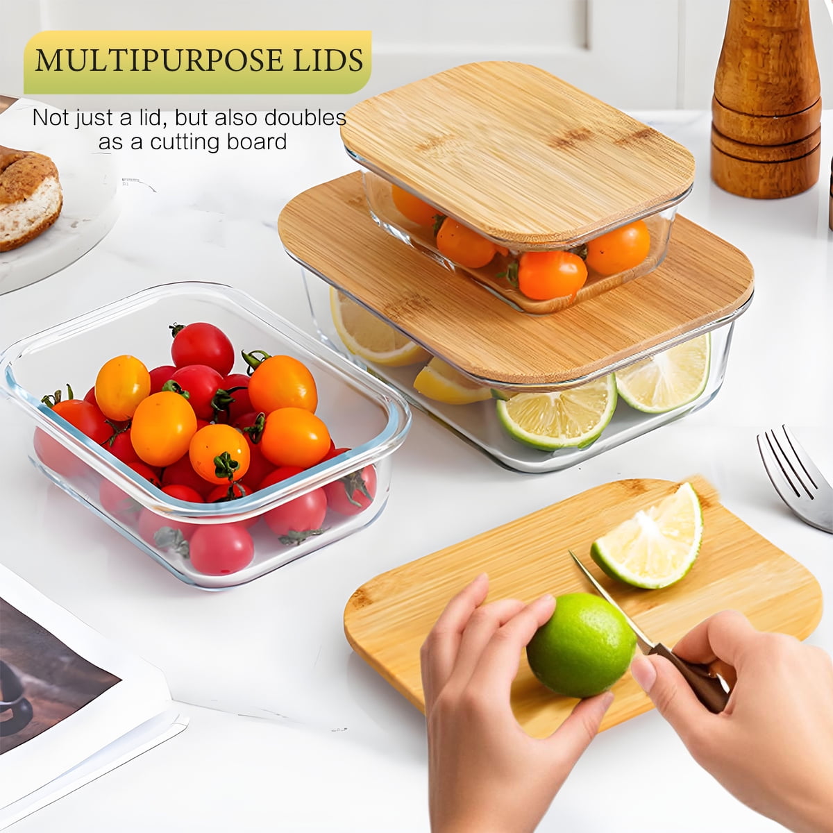 Garly Kitchen 8 Pcs Glass Food Storage Containers with Bamboo Lids