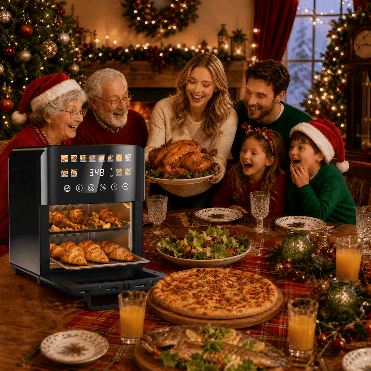 Garly Kitchen 12-Qt Air Fryer Toaster Oven, 24H Delay Start Timer, 12 Preset Menus