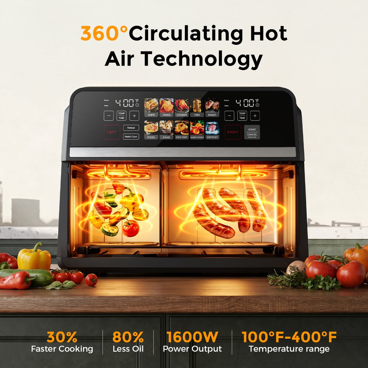 Garly Kitchen 11-Qt Dual Basket Air Fryer Oven, Digital Control, View Window