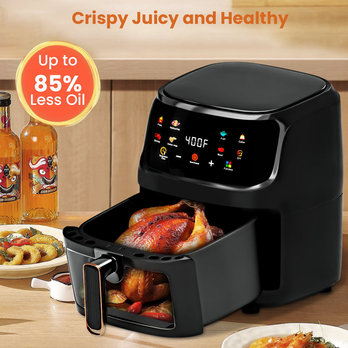 Garly Kitchen Air Fryer 7.5-Qt, Large 8-in-1 Digital Touchscreen, View Window, 1700W
