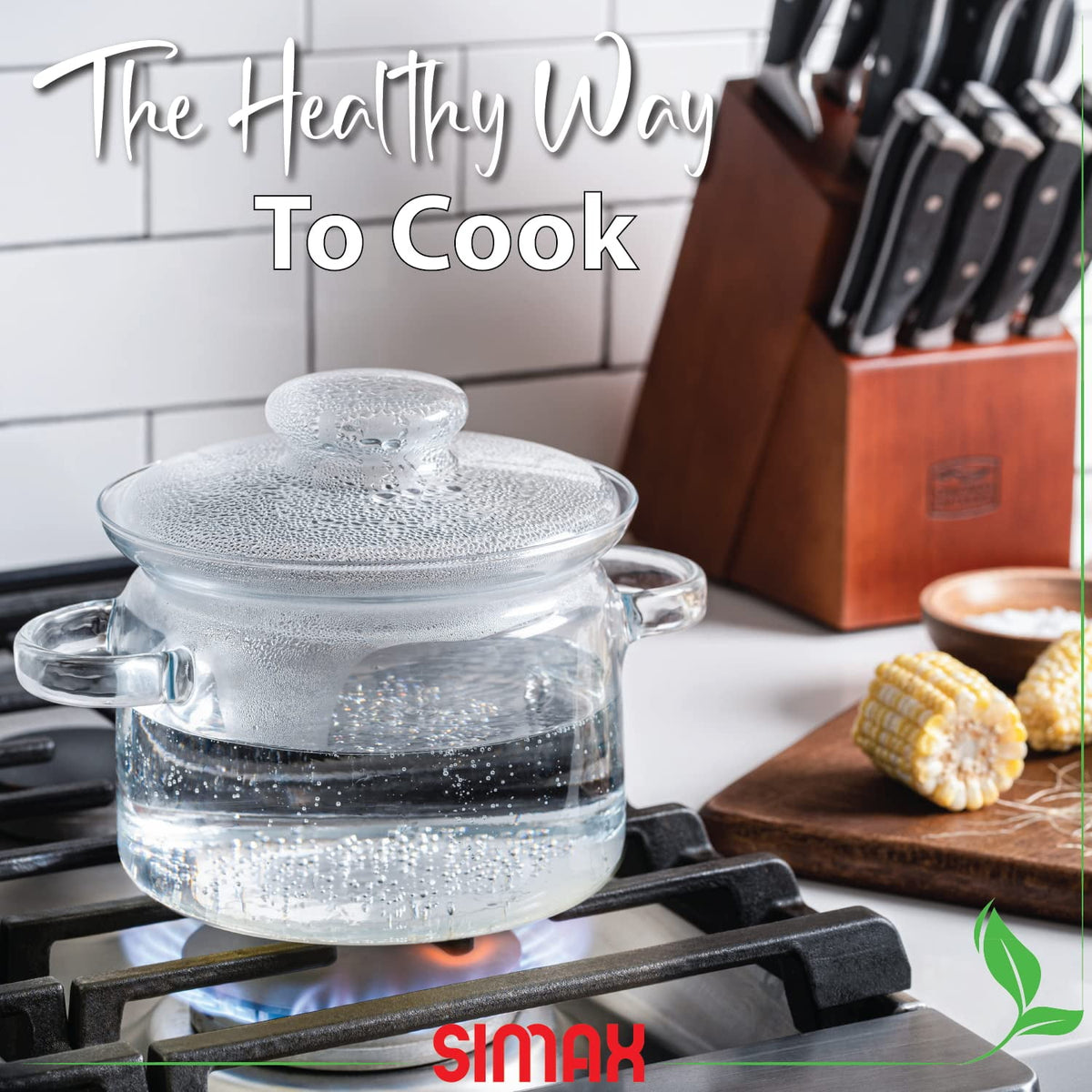 Garly Kitchen Simax Glassware 2-Qt Glass Pot With Lid, Heat Resistant Handles