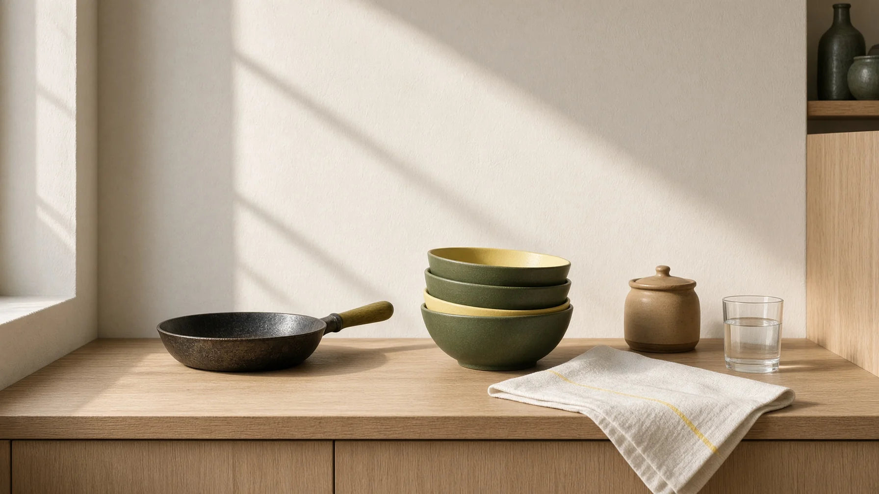 Kitchenware on a kitchen counter
